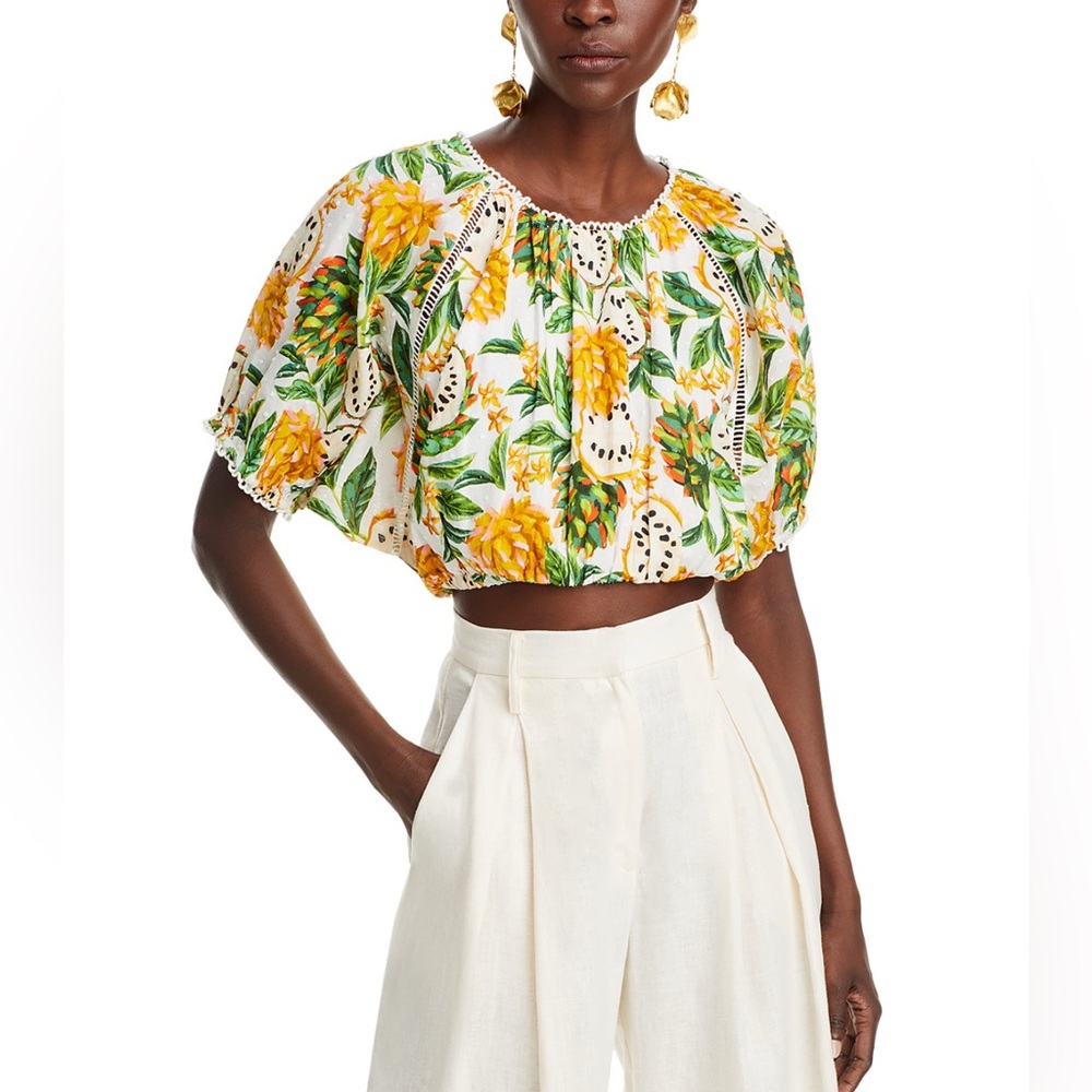 FARM Rio Biriba Fruit Puff-Sleeve Crop Top